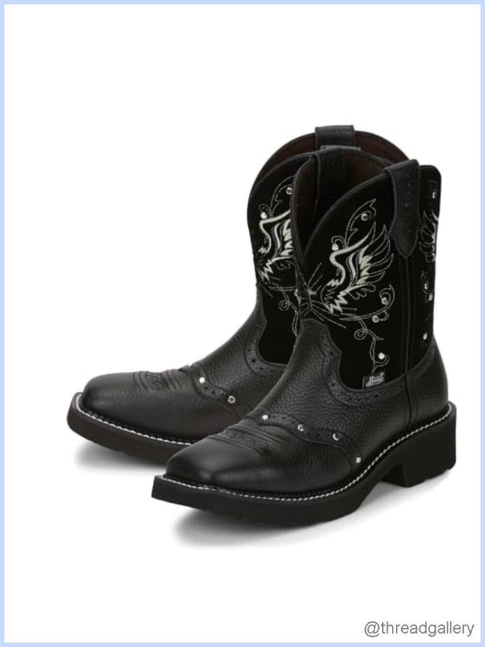 Cowhide Leather Western Cowgirl Boots Square Toe Block Heel Mid-Calf